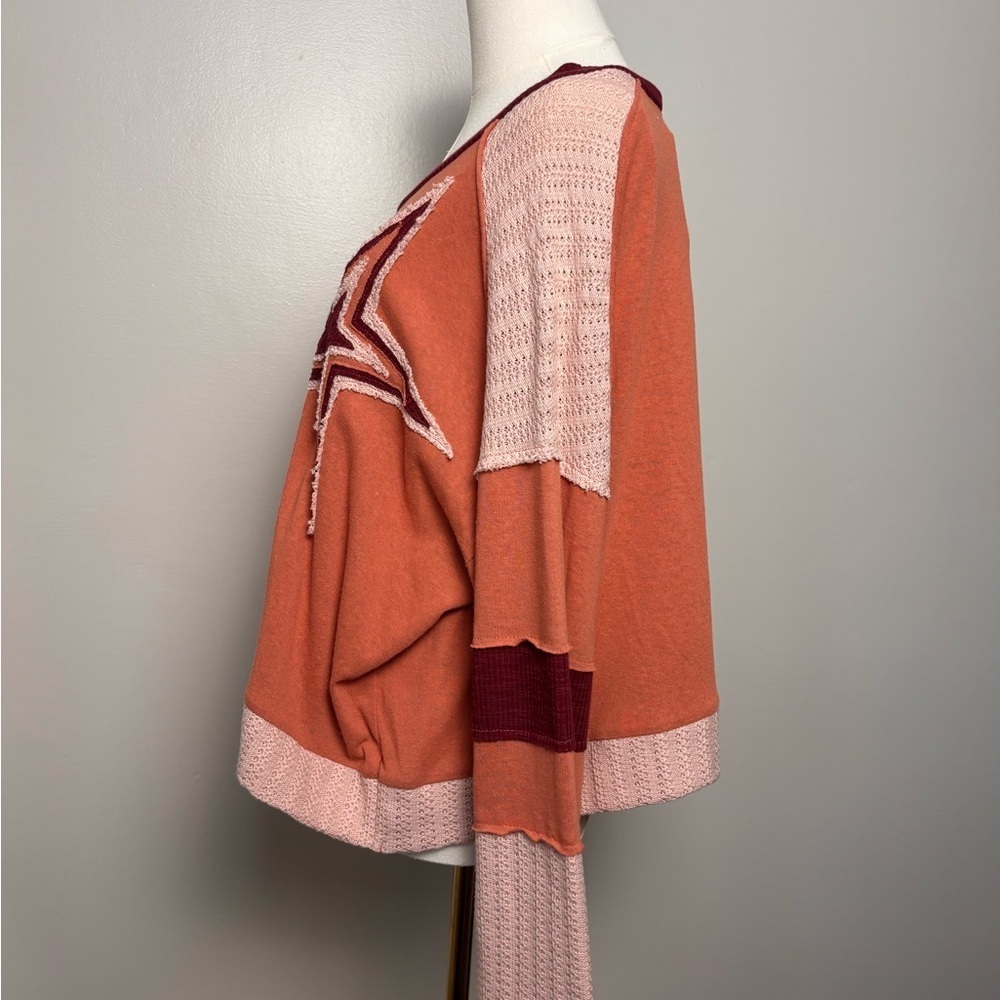 POL Slouch Shoulder Star Patch Long Sleeve Sweater Orange and Pink Sz Small - Picture 5 of 7